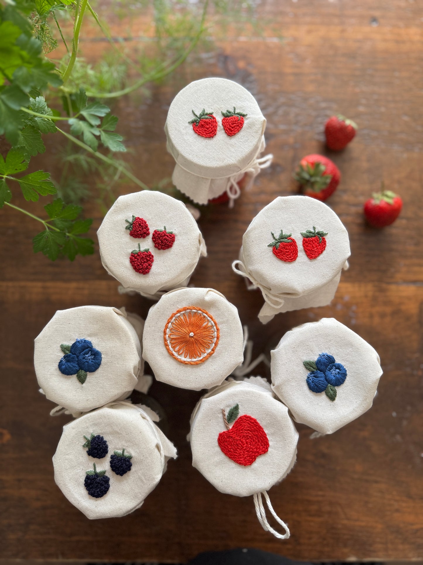 Embroidery Kit - Apple Jar Covers