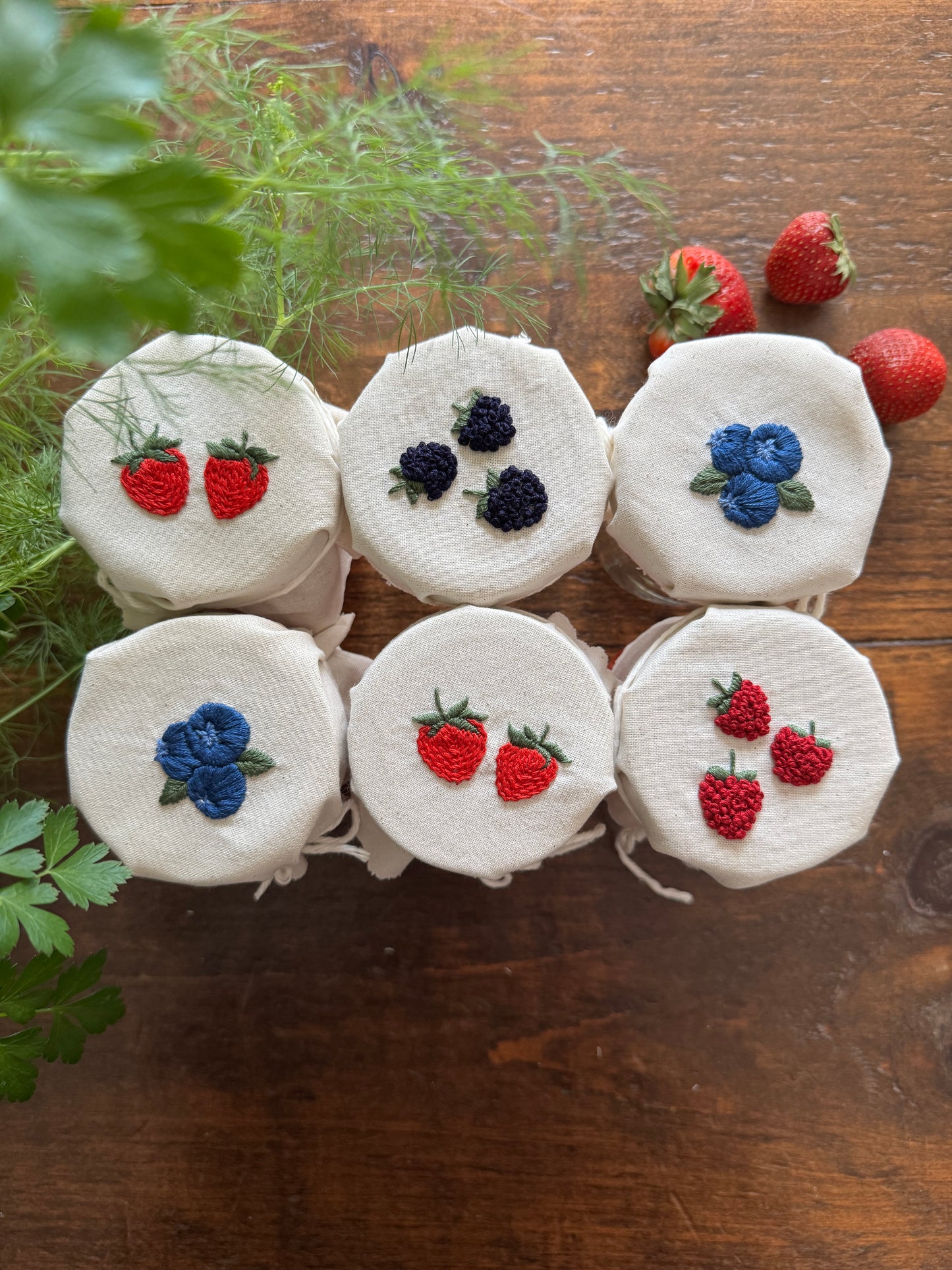 Embroidery Kit - Raspberry & Blackberry Jam Jar Covers