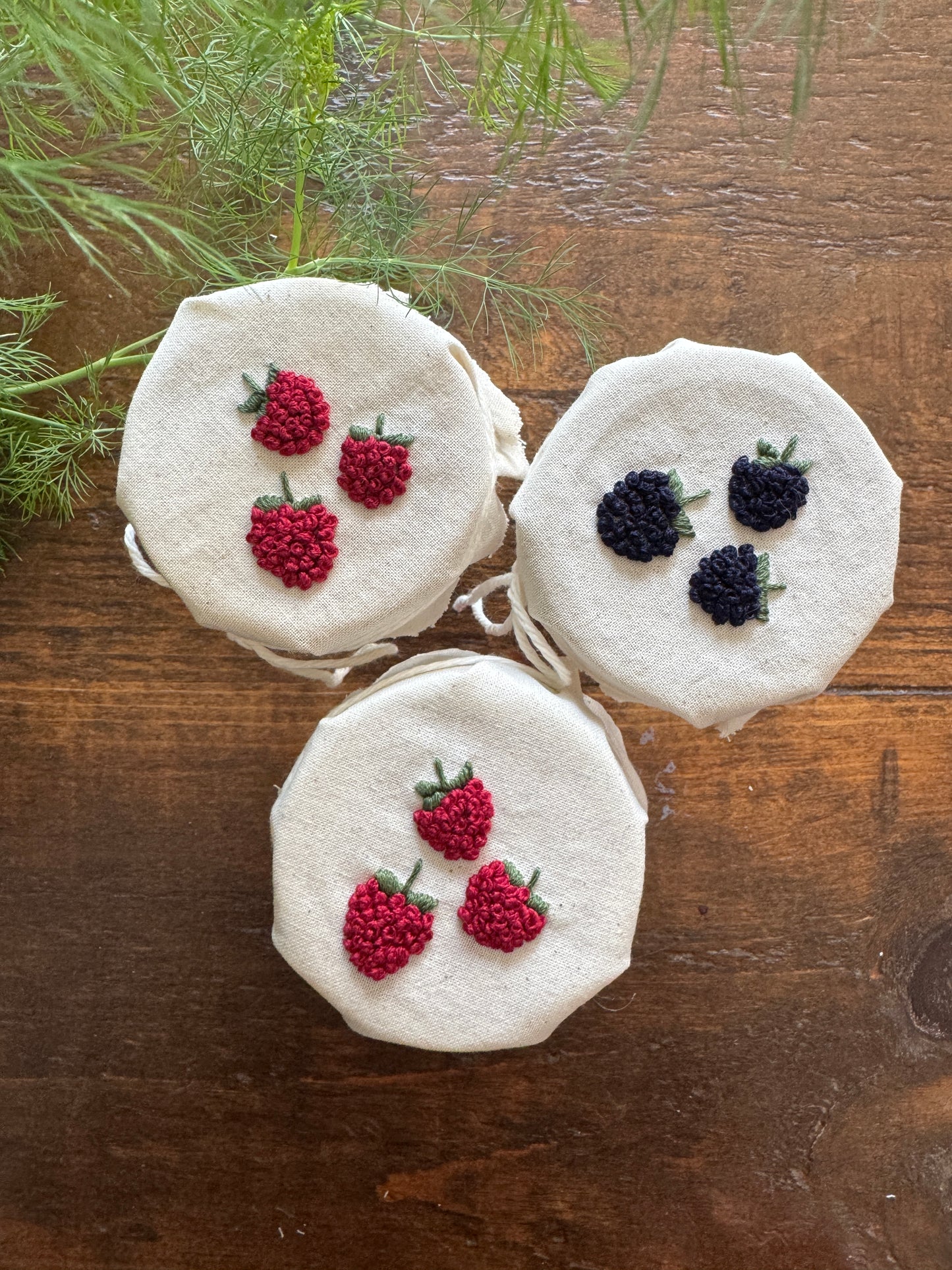 Embroidery Kit - Raspberry & Blackberry Jam Jar Covers