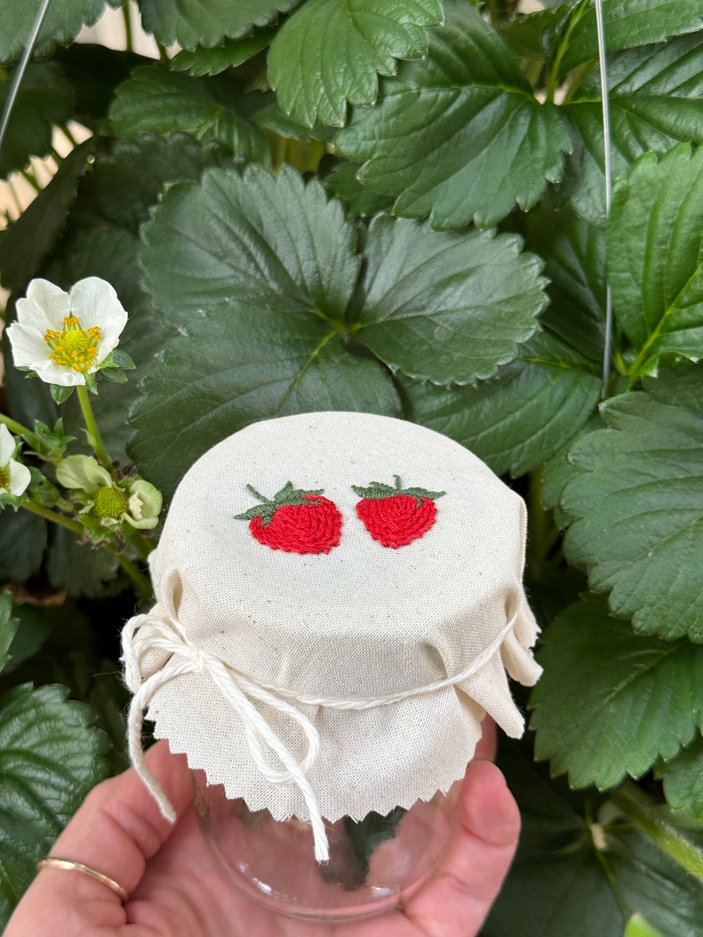 Kit de broderie - Couvre-Pots à Confiture aux Fraises