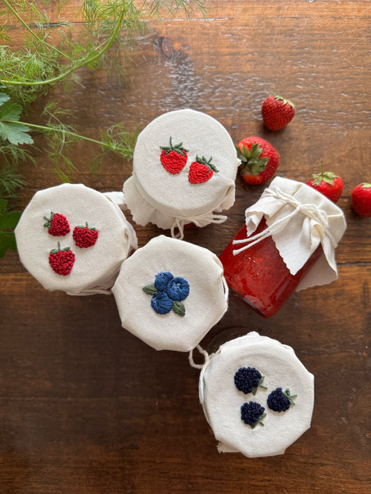 Embroidery Kit - Mixed Berries Jam Jar Covers