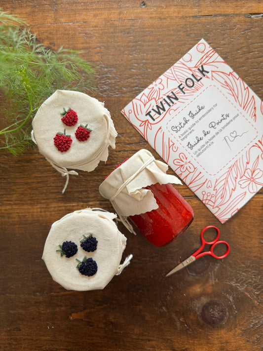 Embroidery Kit - Raspberry & Blackberry Jam Jar Covers