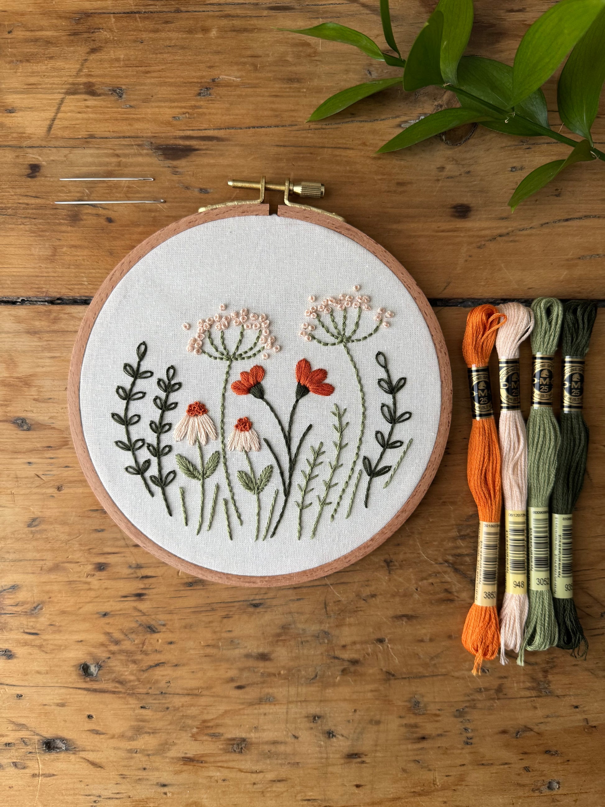 Wildflower embroidery kit by Twin Folk – beginner-friendly floral embroidery project with pre-printed fabric and DMC floss.